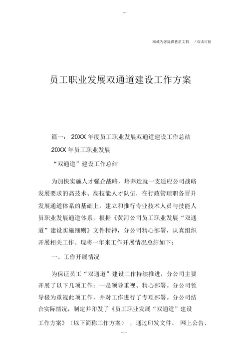 员工职业发展双通道建设工作方案