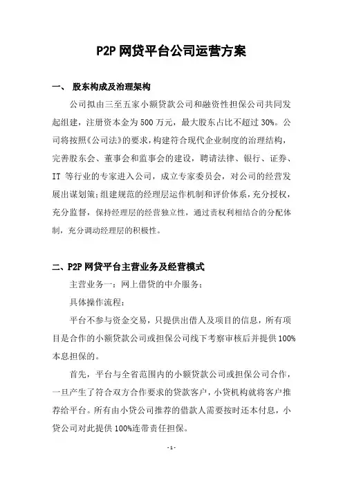 P2P网贷平台公司运营方案
