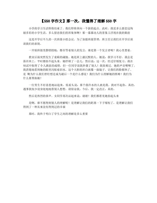 【550字作文】那一次,我懂得了理解550字