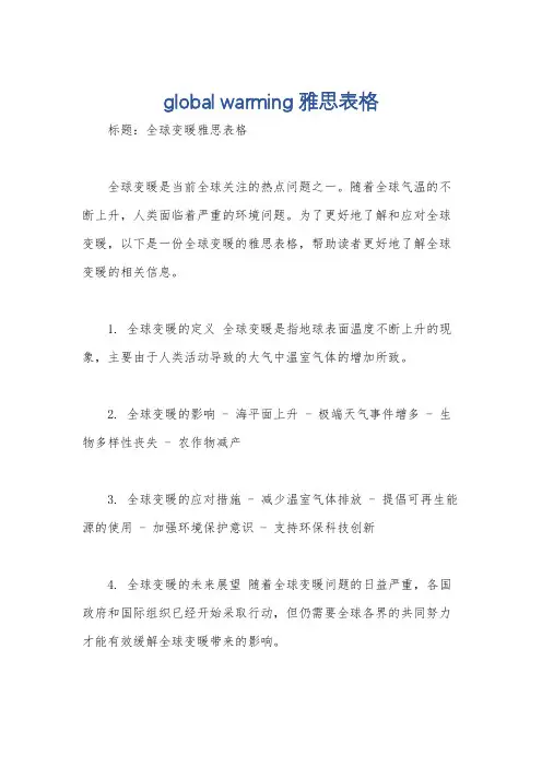 global warming雅思表格