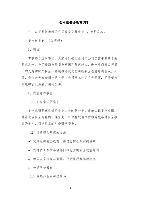 公司级安全教育PPT