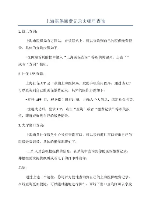 上海医保缴费记录去哪里查询