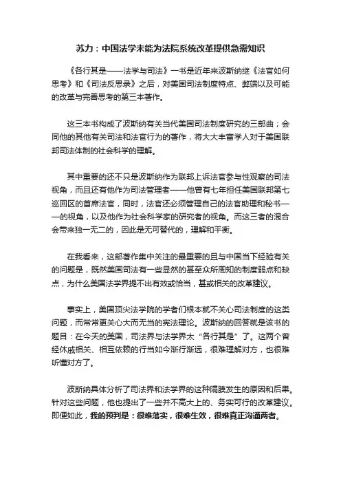 苏力：中国法学未能为法院系统改革提供急需知识
