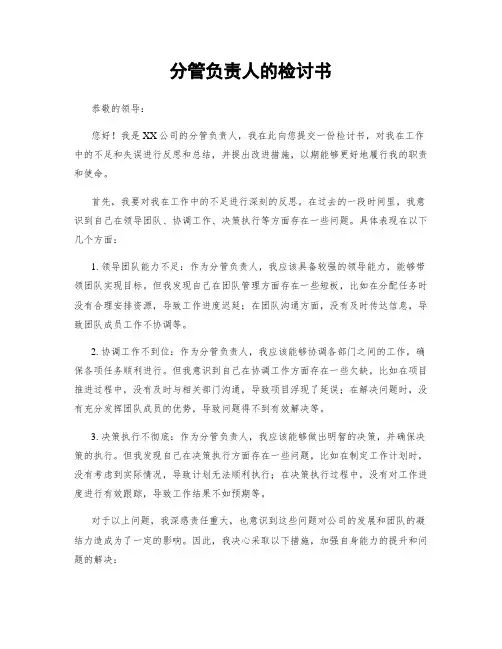 分管负责人的检讨书