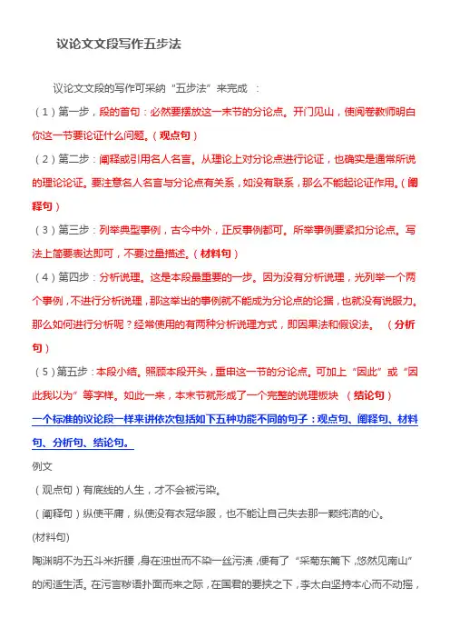 议论文文段写作五步法
