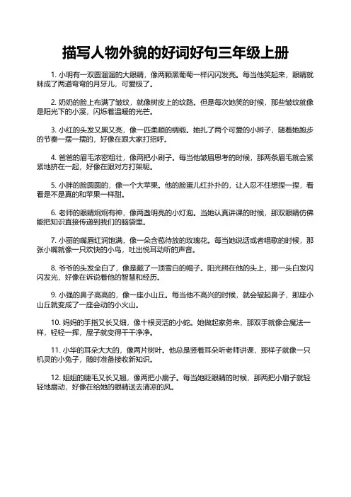 描写人物外貌的好词好句三年级上册