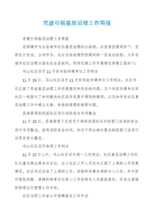 党建引领基层治理工作简报