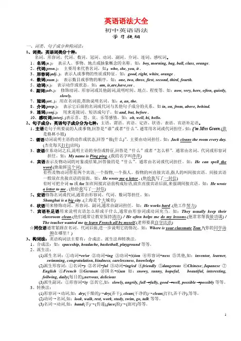 初中英语语法大全[知识点总结可打印]