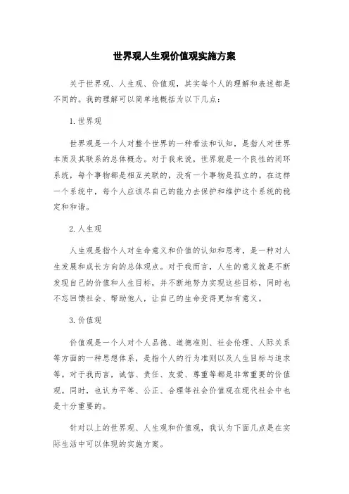 世界观人生观价值观实施方案