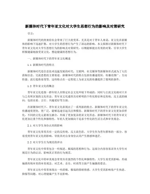 新媒体时代下青年亚文化对大学生思想行为的影响及对策研究
