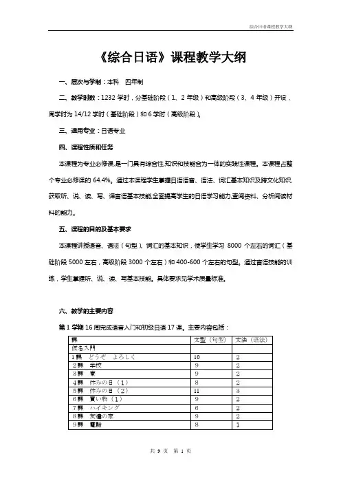 《基础日语》课程教学大纲