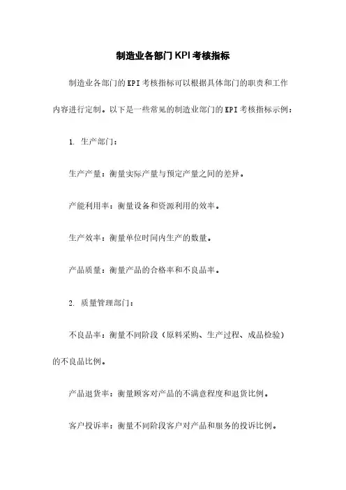 制造业各部门KPI考核指标