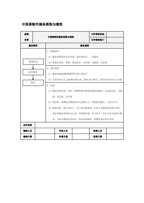 中国茶制作服务流程与规范