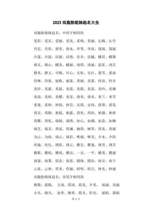 2023双胞胎姐妹起名大全