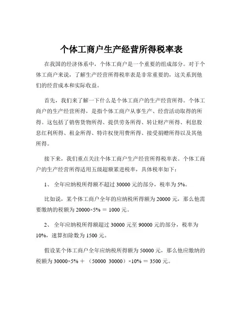 个体工商户生产经营所得税率表