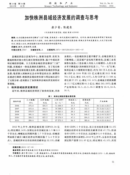 加快株洲县域经济发展的调查与思考