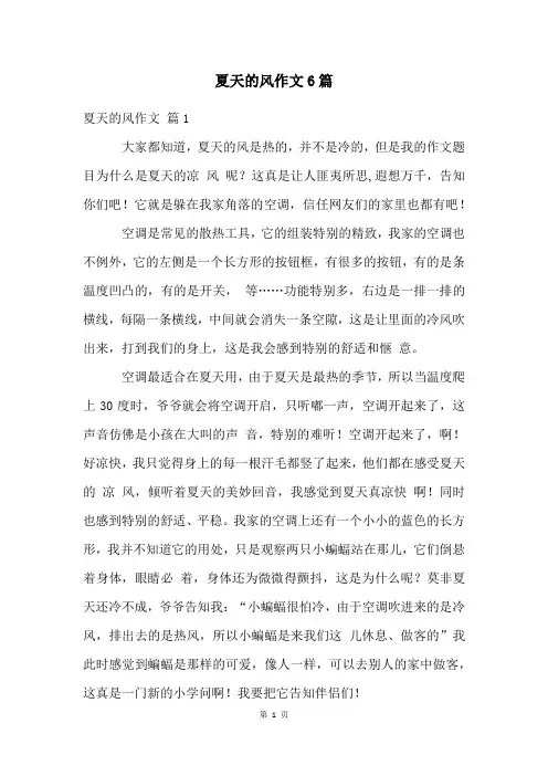 夏天的风作文6篇