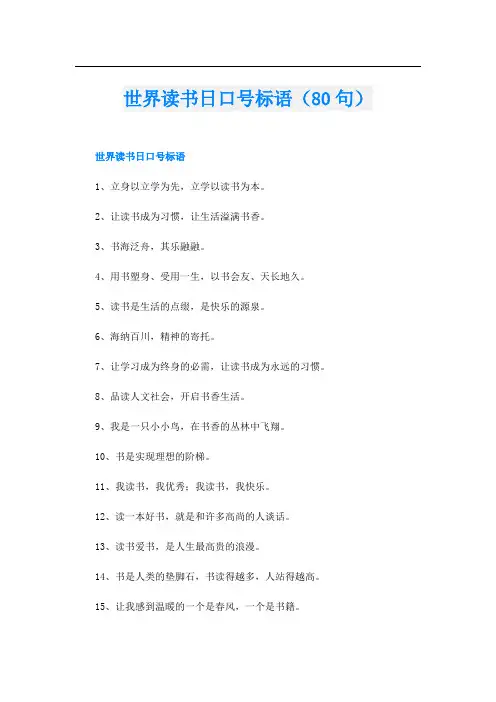 世界读书日口号标语(80句)