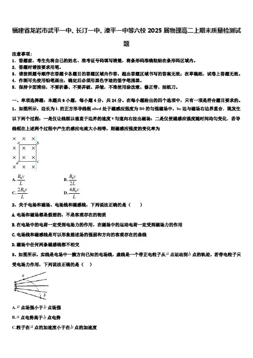 福建省龙岩市武平一中、长汀一中、漳平一中等六校2025届物理高二上期末质量检测试题含解析