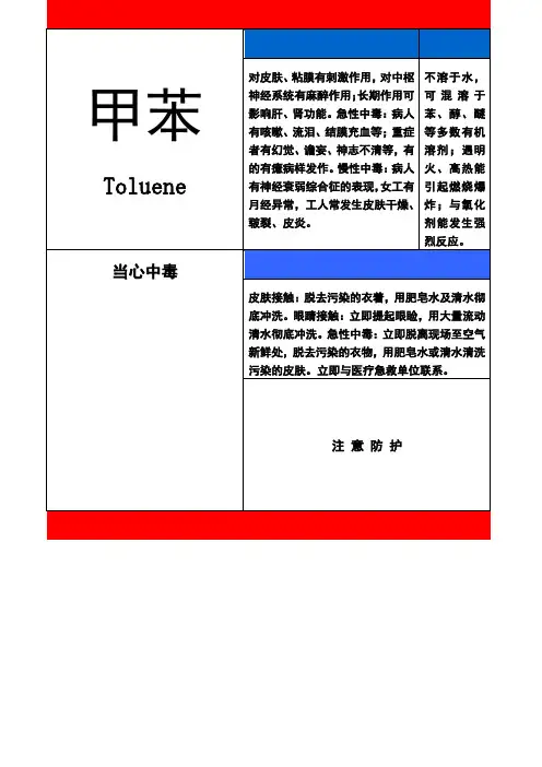 甲苯职业病危害告知卡