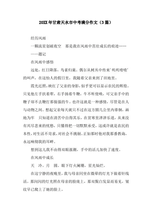20XX年甘肃天水市中考满分作文(3篇)