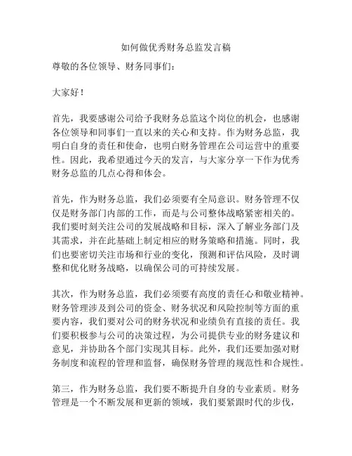 如何做优秀财务总监发言稿