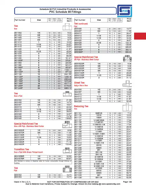 Schedule 80 PVC 产品及配件说明说明书