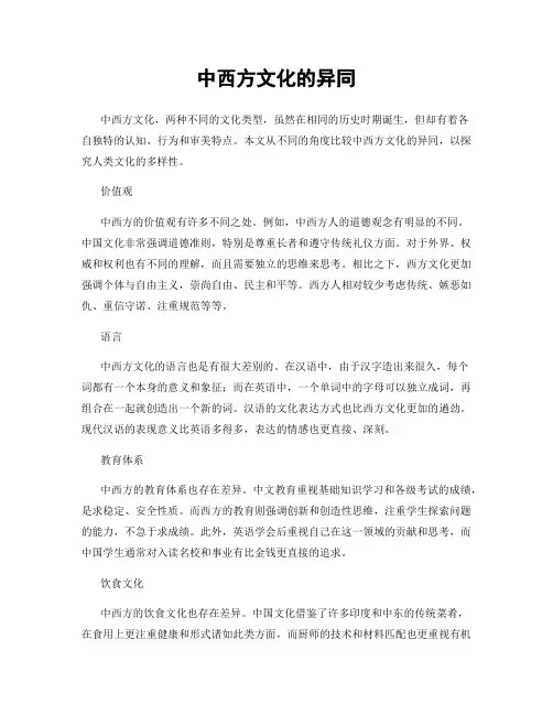 中西方文化的异同