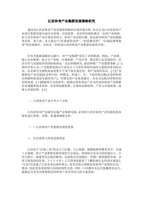 江西体育产业集群发展策略研究