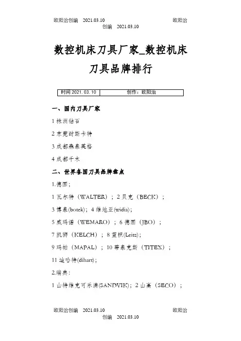 国产数控刀具品牌大全之欧阳治创编