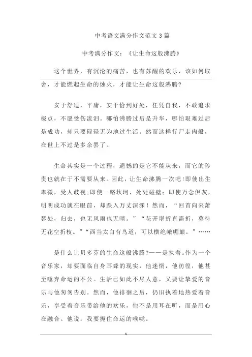 中考语文满分作文范文3篇