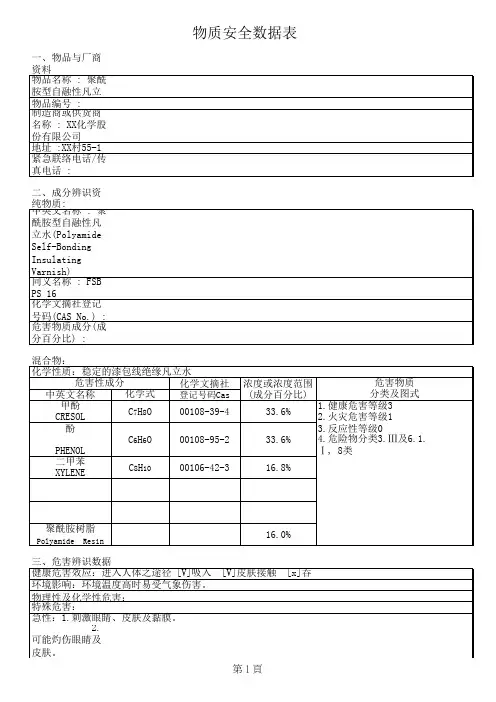 聚酰胺型自融性凡立水物质安全数据表MSDS