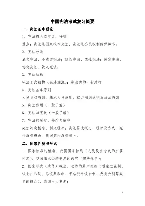 中国宪法考试概要