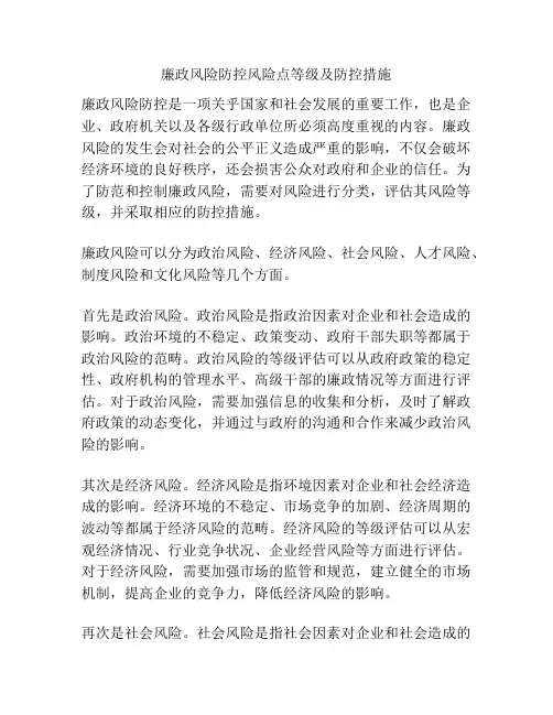 廉政风险防控风险点等级及防控措施