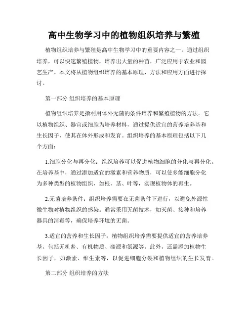 高中生物学习中的植物组织培养与繁殖