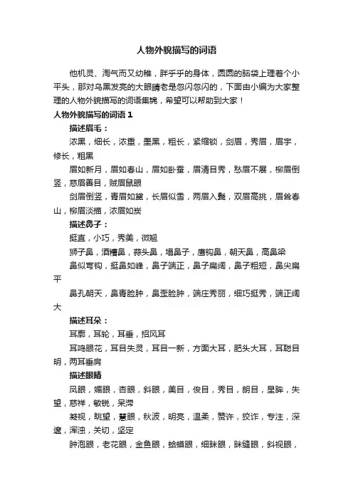 人物外貌描写的词语集锦