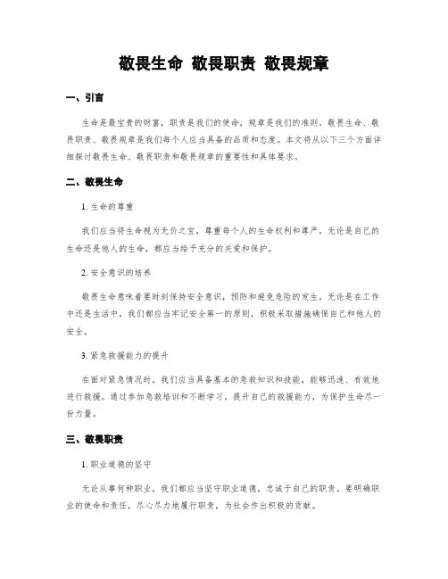 敬畏生命 敬畏职责 敬畏规章