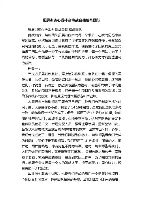 拓展训练心得体会挑战自我熔炼团队