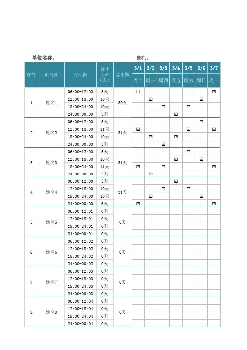 四班倒排班表