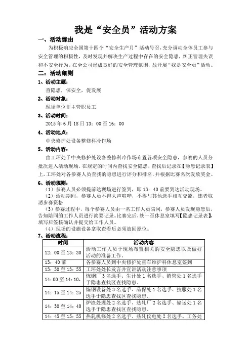 安全生产月活动方案-我是安全员