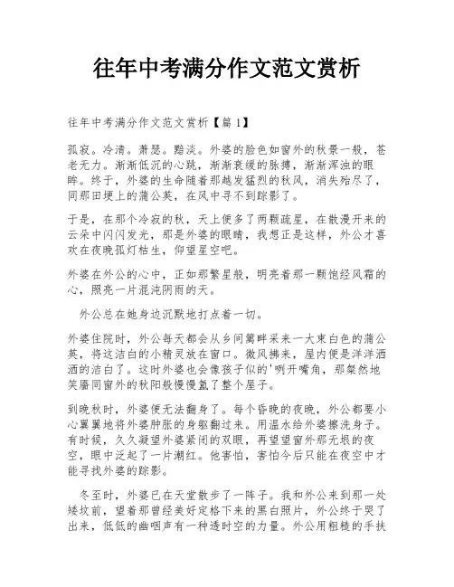 往年中考满分作文范文赏析