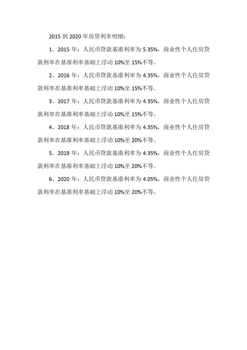 2015到2020年房贷利率明细