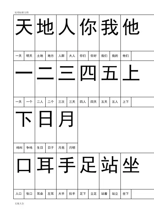 人教版小学语文一年级上册生字表一(带拼音)可做生字卡