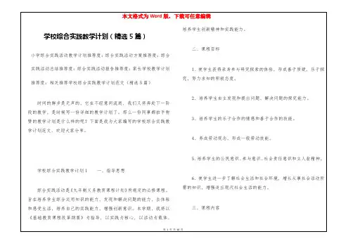 学校综合实践教学计划(精选5篇)