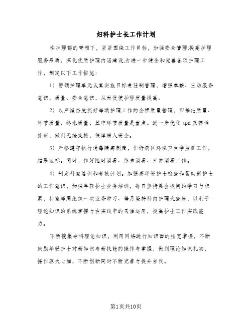 妇科护士长工作计划（四篇）