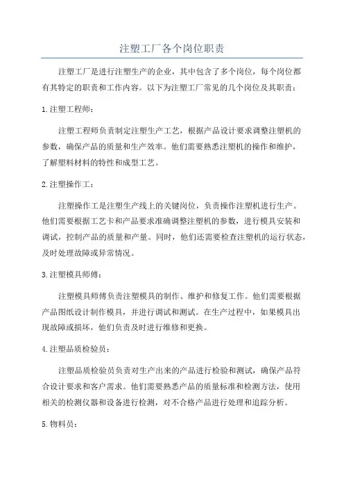 注塑工厂各个岗位职责