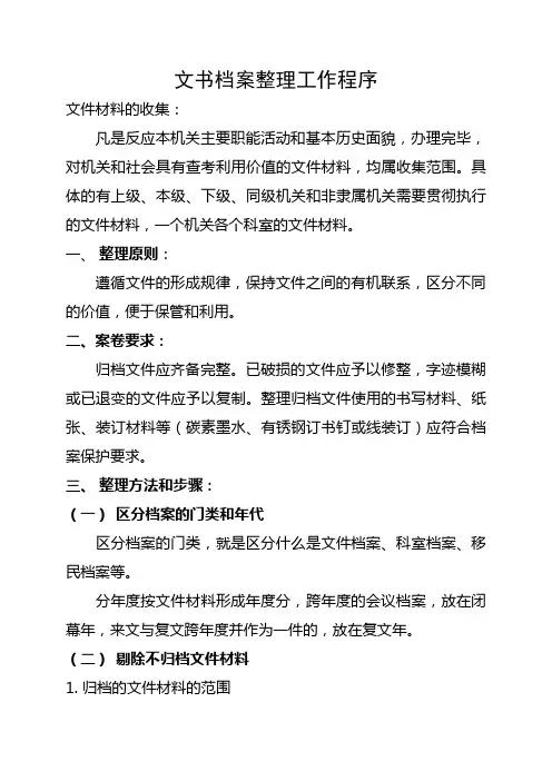 (档案管理)文书档案整理工作程度序