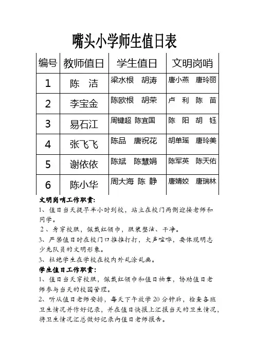 学生值日表