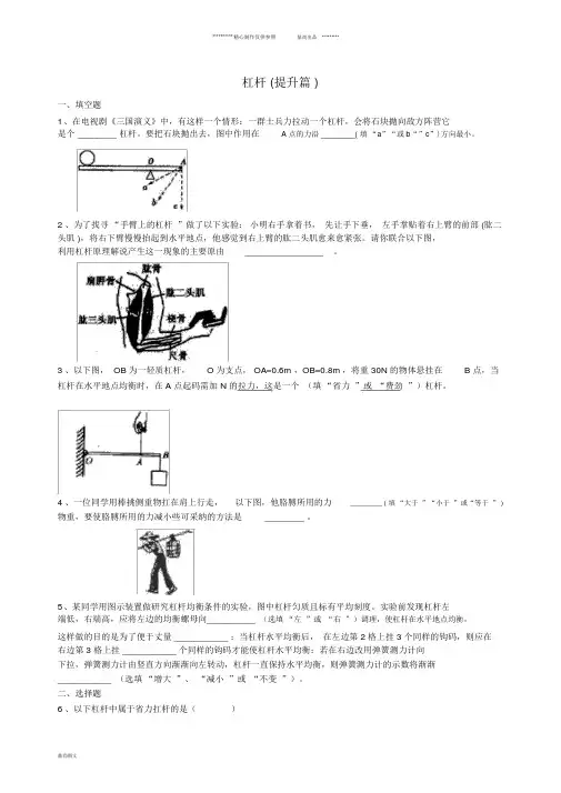 九年级物理上册11.1杠杆同步习题测试(提高篇)(新版)苏科版