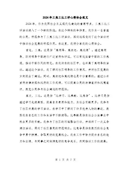 2024年三亮三比三评心得体会范文(3篇)